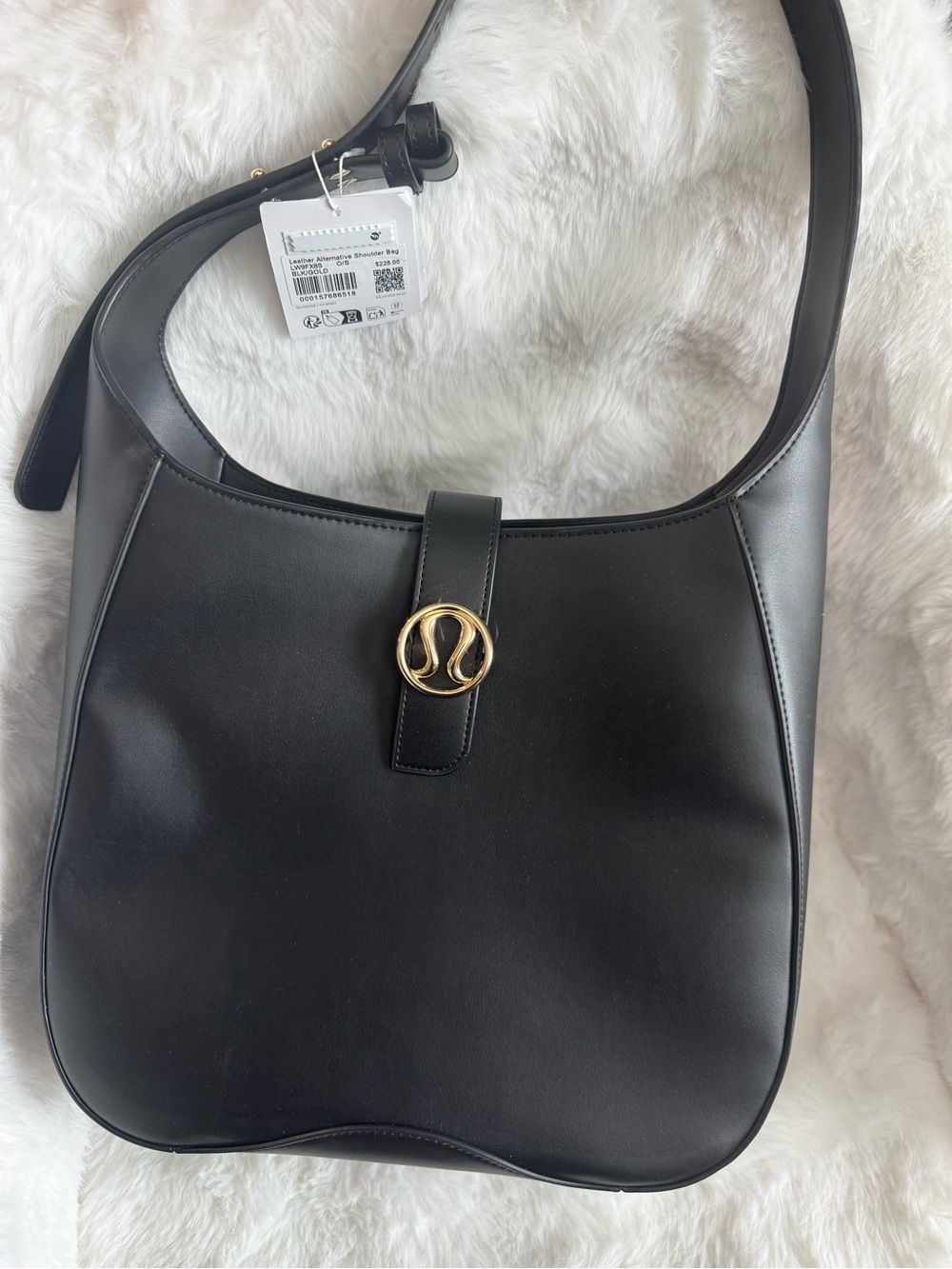 lululemon athletica Black Leather Shoulder Bag with Gold Logo Accent - Picture 2 of 7